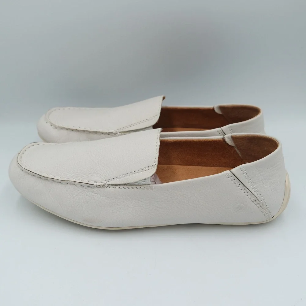 BORN Marcel Mens Leather Moc Toe Loafers White Slip On Driving Shoes Size 9M